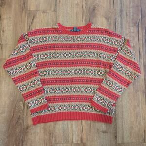 VTG Old Navy Women's Large Knit Sweater Pattern Aztec Fair Isle Grandma Retro